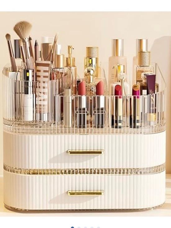 Spacelux Other - Clear & White Cosmetic Organizer with Gold Accents - Rotating Makeup Storage